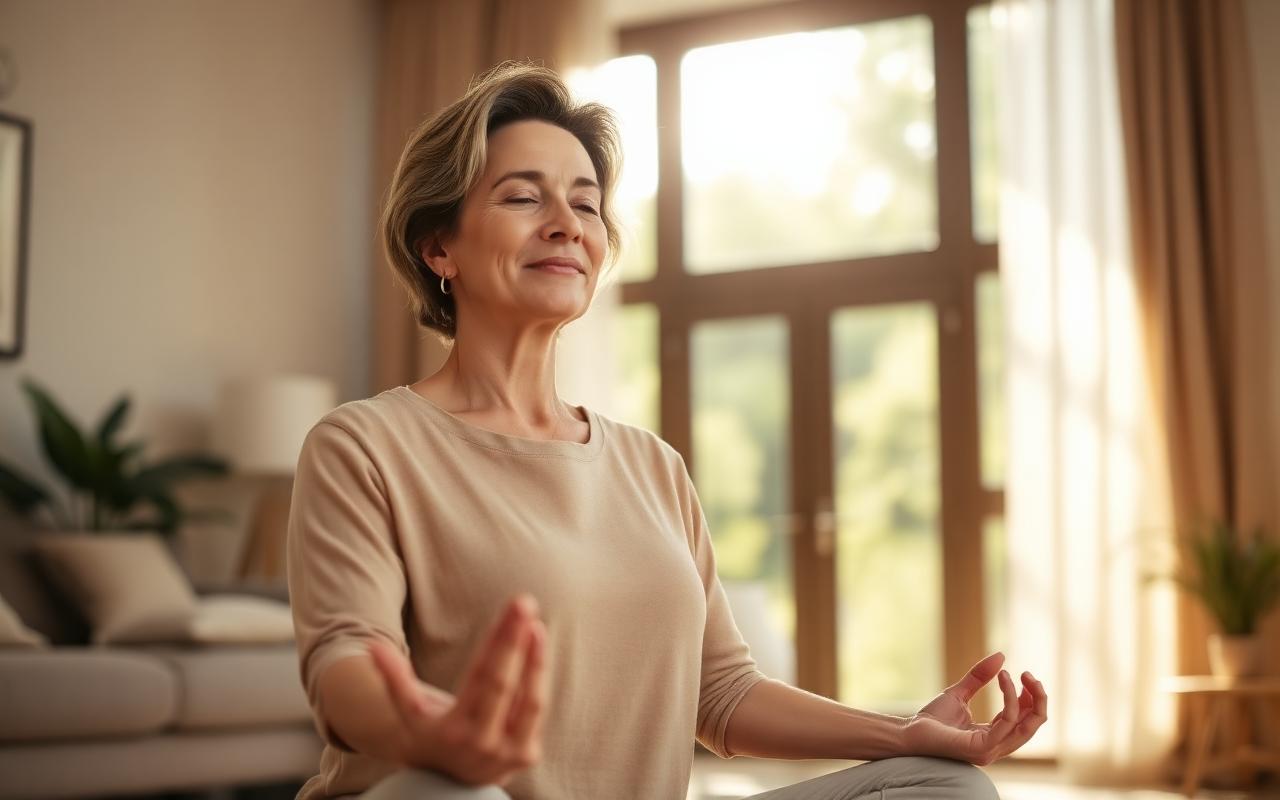 Woman feeling relaxed and stress-free after using SecaFarms CBD